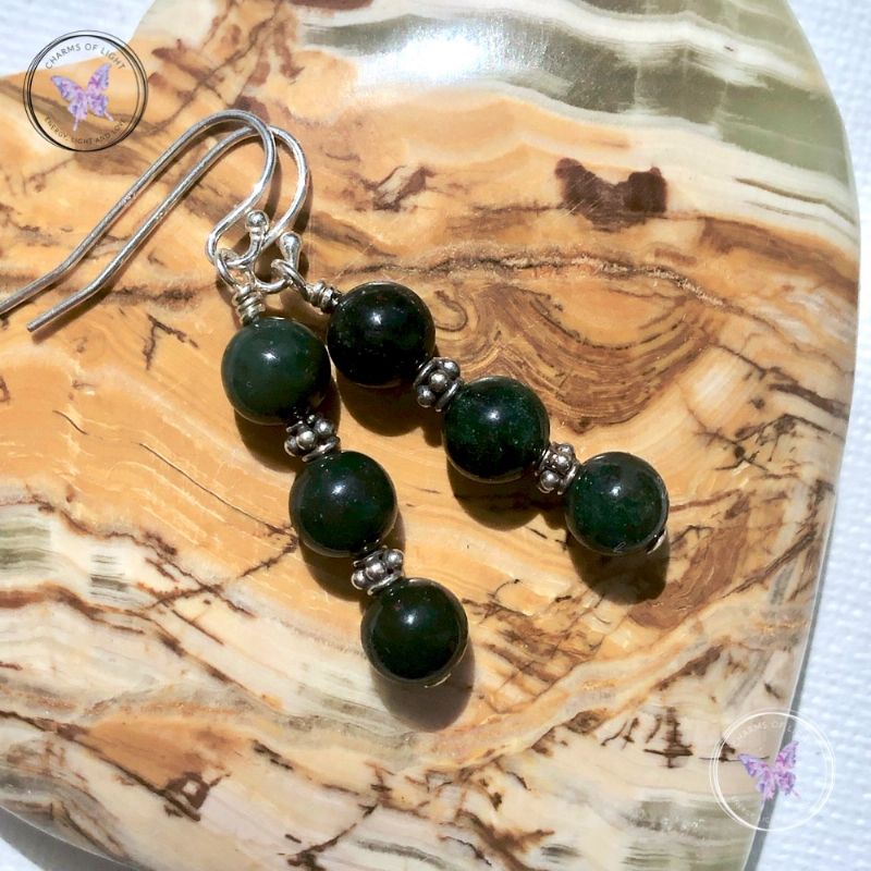 Bloodstone Triple Bead Earrings